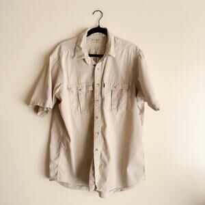 LL Bean Vintage Khaki Short Sleeve Cotton Button Up XL Gorp Outdoor Camping